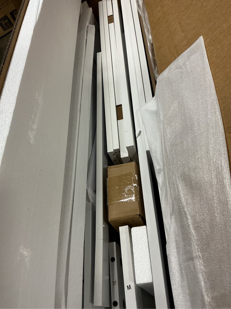 Condition photo showing As Is for Iwell Bathroom Cabinet with Doors and Drawers, Freestanding Bathroom Storage Cabinet, Adjustable Shelves, for Living Room, Kitchen, Home Office, White