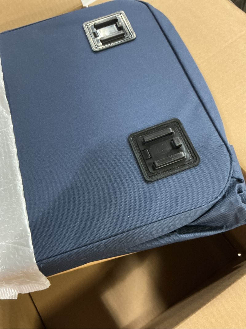 Condition photo showing As Is for 26 gallon recycling bin for kitchen, 100l recycle bin with lid, recycle bins for kitchen with 4 wheels(lockable),2 reusable inner bags, for bottle can glass plastic stickers, dark blue