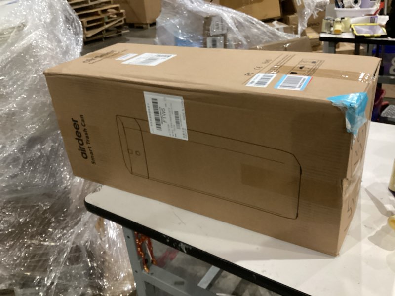 Condition photo showing New/Like New for airdeer l2 automatic trash can, 8 gallon self sealing and self-changing smart trash can, motion sensor, touchless garbage can with lid for kitchen office, 6 refill bag rings(white) 8 gallon-white line
