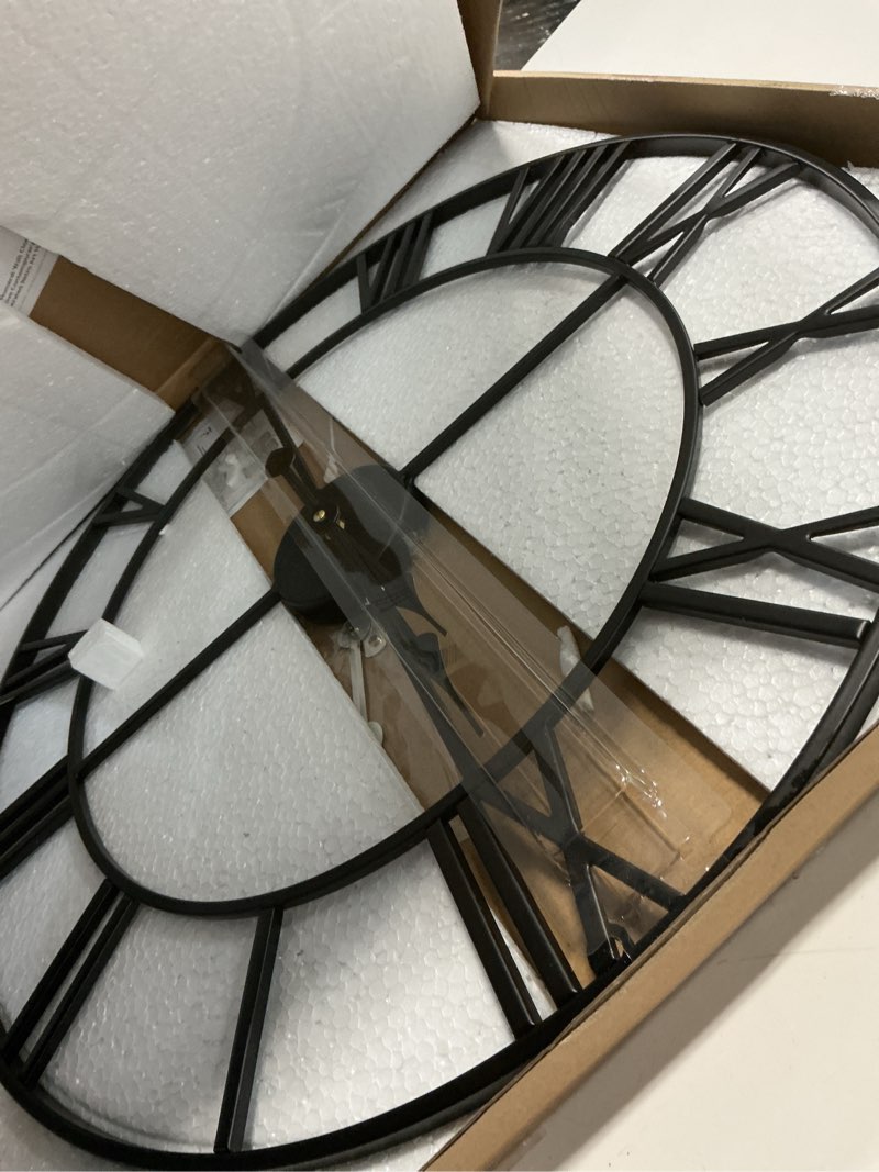 Condition photo showing Good Condition for antique tower 24 inch large roman numeral wall clock, indoor outdoor patio waterproof oversized decorative contemporary clock, antique black metal wall clock battery operated retro art hanging clock,2 black 24in