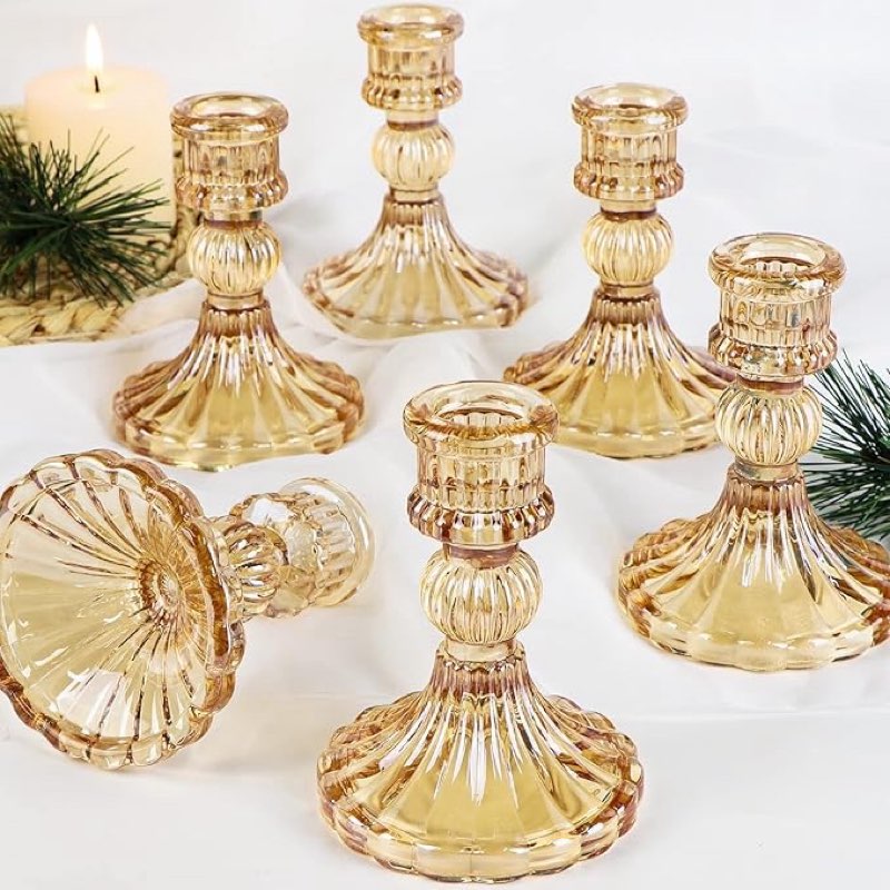 ( 24 pieces de different sizes ) taper candle holder gold candle holder & vintage candlestick holder, glass candlestick holder for table centerpieces, fall, christmas, autumn, thanksgiving decor