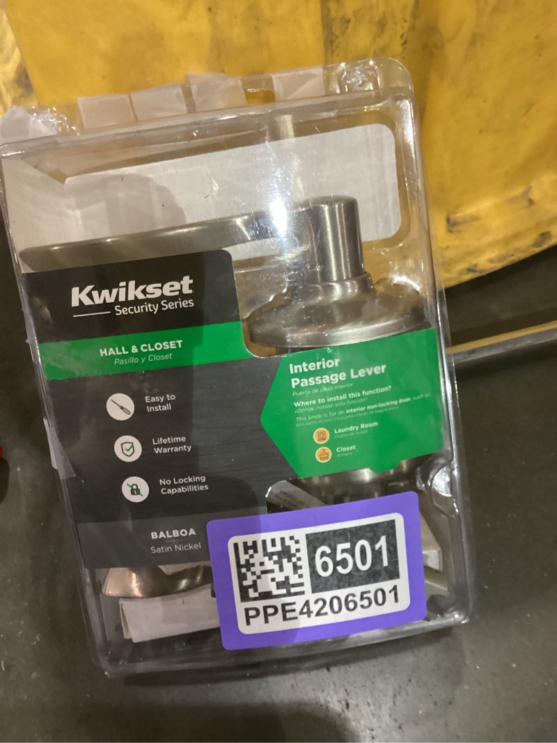 Condition photo showing As Is for kwikset balboa satin nickel passage lever right or left handed