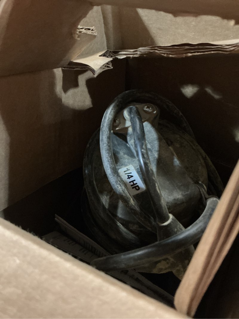 Condition photo showing As Is for wayne eeaup250 1/4 hp reinforced thermoplastic submersible multi-use pump, black automatic 1/4 hp pump