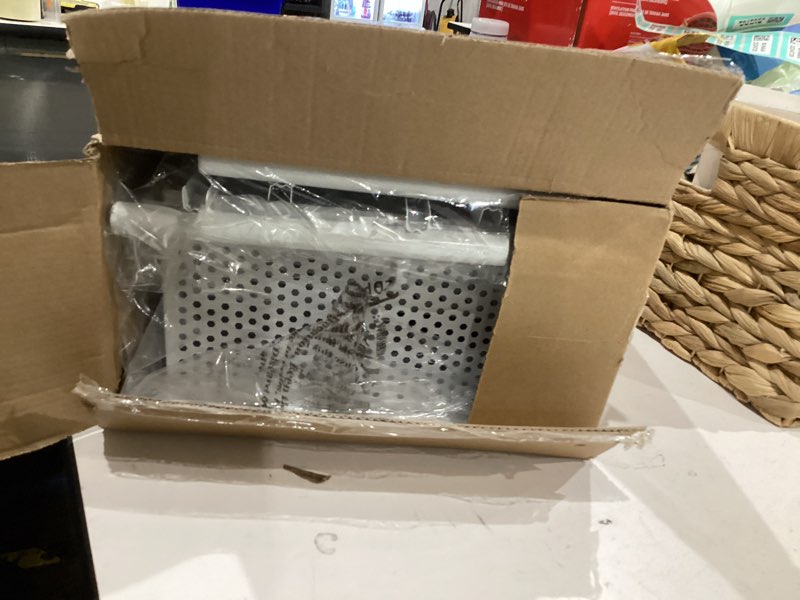 Condition photo showing As Is for Simple Houseware Stackable 2 Tier Sliding Basket Organizer Drawer, White 2-Tier White