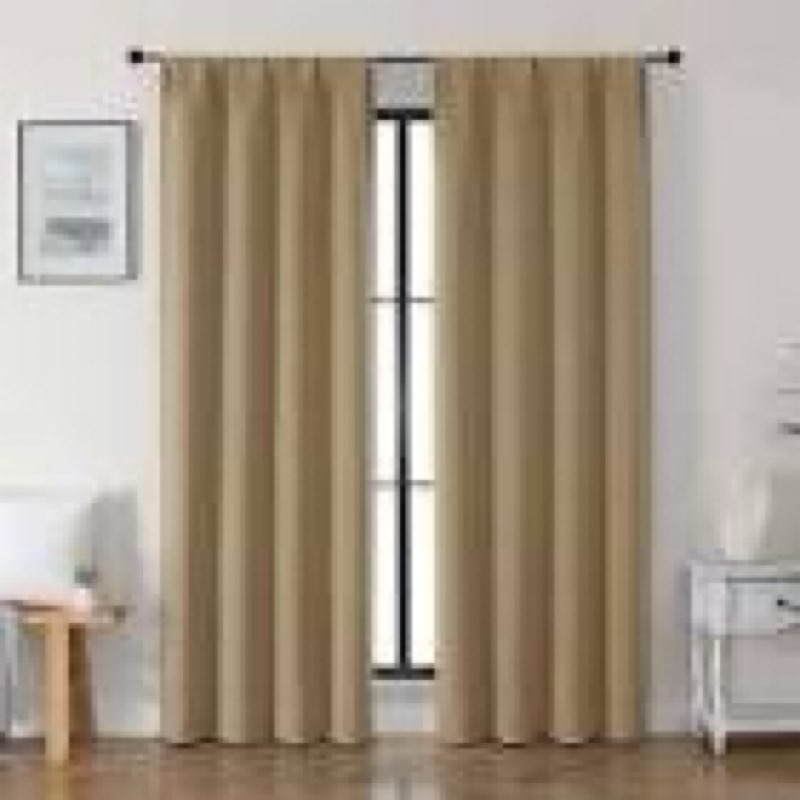 gwine taupe blackout curtains for bedroom 96 inch length, room darkening energy saving black out curtains for living room, window treatment drapes with rod pocket, each 50\" wx96 l, 2pc taupe 50\"w x 96\"l (pack of 2)