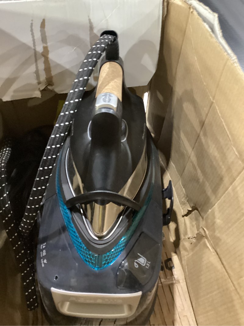 Condition photo showing As Is for NOT TESTED\nRowenta, Iron, Ultimate Steam Pro Stainless Steel Soleplate professional Steam Station for Clothes, 1800 Watts, 1.3L Removable Tank, Boiler Technology, Fast Heat Up, Black Clothes Iron, DG8668 XL Steaming Sessions - Professional Results