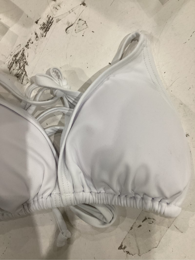 Condition photo showing Good Condition for hawiland women's triangle bikini top - halter string brazilian tie swimsuit small a01 white