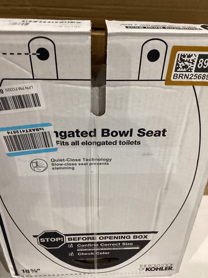 Condition photo showing New/Like New for KOHLER 20110-0 Brevia, Slow Close Toilet Seat, Elongated Toilet Seat, Grip-Tight Bumpers Quick-Attach Hardware, White White Elongated Quiet-Close