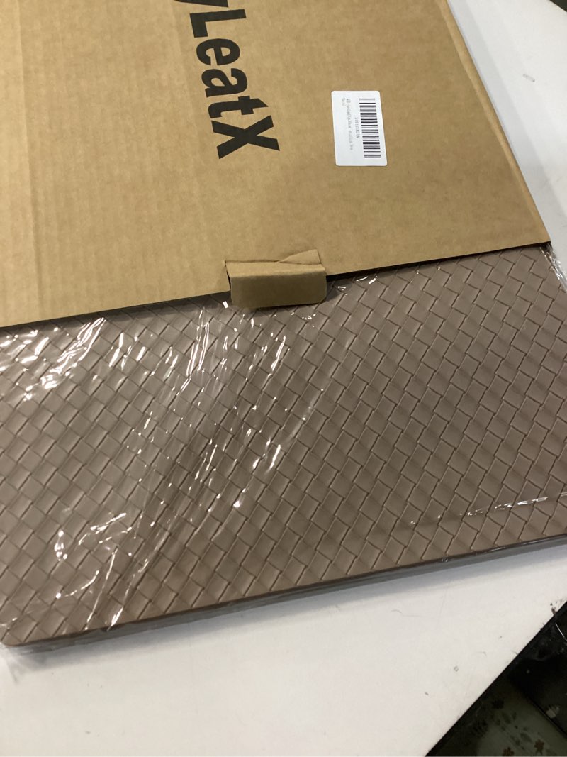 Condition photo showing New/Like New for Vinyl Placemats Set of 6-12×17.7 Inch Waterproof & Heattable Placemats, Fall Faux Leather Wipeable Outdoor Table Mat for Dining, Kitchen, Indoor Outdoor Use (Apricot Color, Woven Pattern) Apricot Color Woven pattern