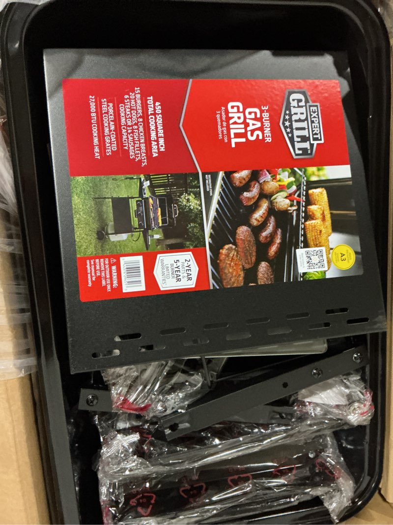 Condition photo showing Good Condition for expert grill 3-burner propane gas grill with wheels and side shelves, black