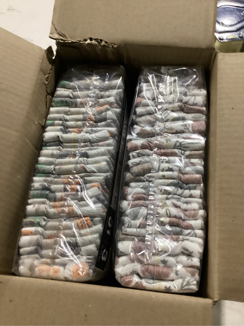 Condition photo showing As Is for the honest company comfort dry disposable diapers for sensitive skin, hypoallergenic, fragrance-free, fall '25 seasonal prints, club box, size 3 (16-28 lbs), 62 count size 3 (62 count) bum-kin patch + costume paw-ty