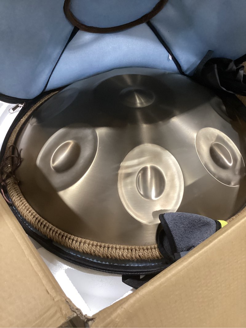 Condition photo showing Good Condition for handpan drum 22 inches d minor kurd, 432hz 10 notes hand drum instrument, premium steel drum, handpan instrument for adults (gold) 22inch gold