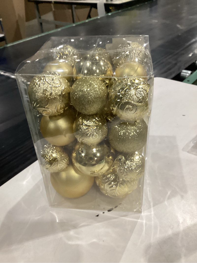 Condition photo showing New/Like New for Christmas Ball Ornaments - 30pcs Shatterproof Christmas Ornaments Set Plastic Hanging Christmas Decorations for Xmas Tree Holiday Party Decor, 6 Styles in 4 Sizes (Gold)
