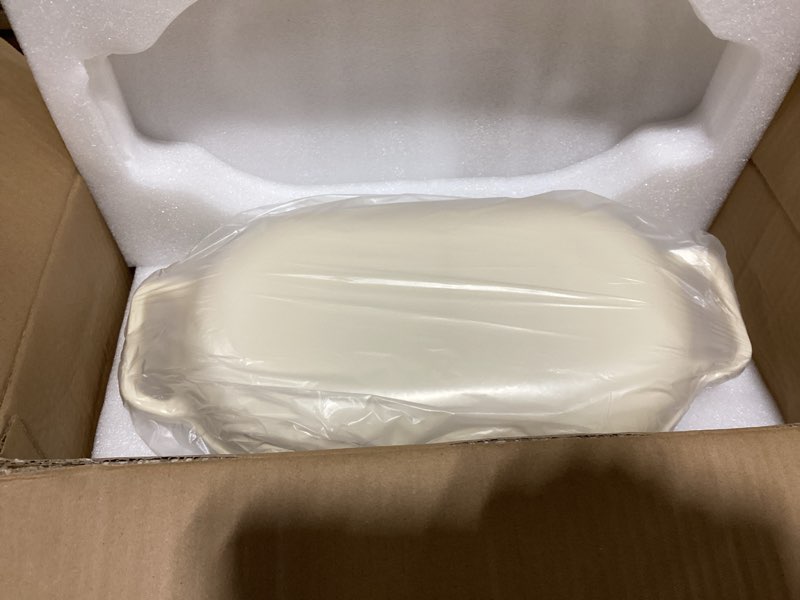 Condition photo showing New/Like New for oval dutch oven for bread baking, 6qt enameled cast iron oval dutch oven pot with lid and dual handles, ceramic sourdough bread baker with bread dome, cooking, frying, non-stick enamel coated cookware 6qt milky white