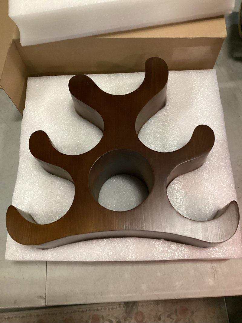 Condition photo showing New/Like New for countertop wine rack - 6 bottle wooden wine rack - freestanding wine bottle holder stand - wine storage rack for cabinet pantry bar kitchen walnut brown