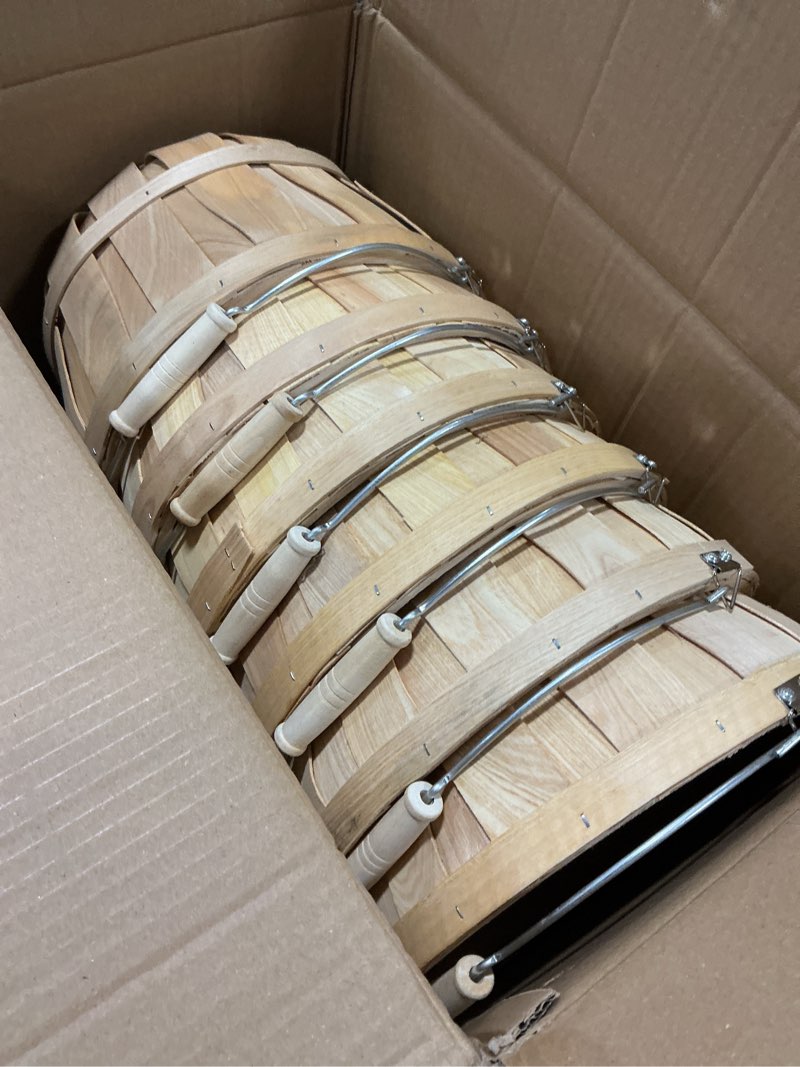 Condition photo showing Good Condition for 6 Pack 11 x 6.7'' Large Round Wooden Baskets with Handles, Handmade Wood Basket, Bushel Baskets, Farmers Market Baskets, Apple Baskets, Wooden Baskets for Indoors Outside Personal or Commercial Use