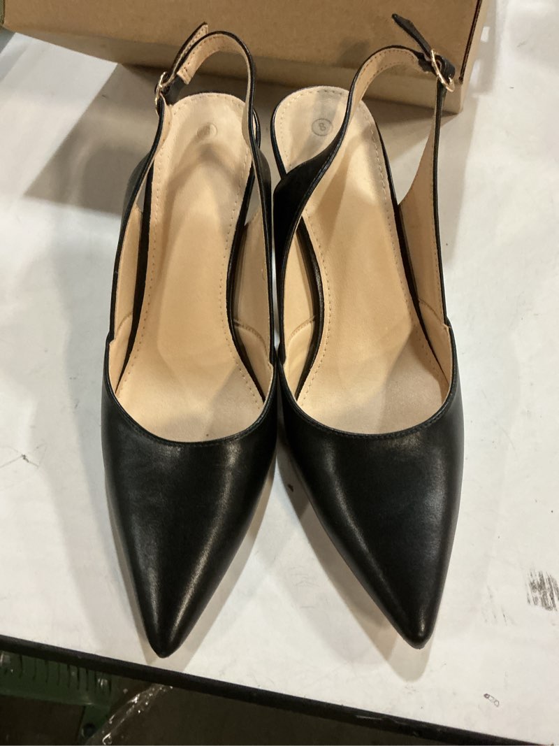 Condition photo showing item condition for Rilista Women's Slingback Kitten Heels Closed Pointed Toe Wedding Party Dress Pumps Shoes Black/Pu 8