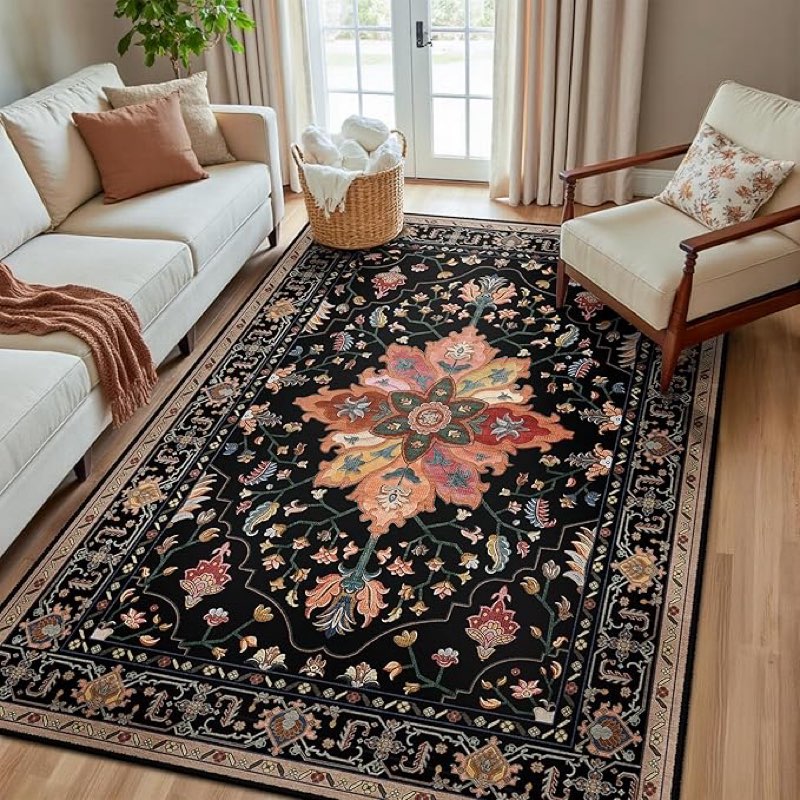 releany area rugs 6'x8' washable non-slip, floral vintage distress print pattern medallion carpet fo