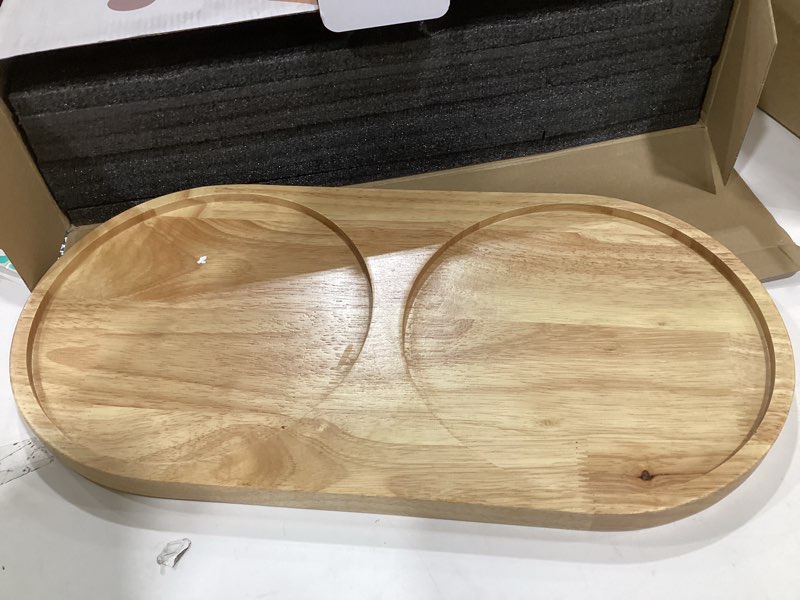 Condition photo showing Good Condition for Ceramic Slow Feeder and Water Bowl Set for Medium and Large Dogs, Ceramic Dog Bowls Elevated with Wooden Stand, 2.0 Cups Dog Slow Feeder(30oz) and 70oz Water Bowl Set, White White 8" D