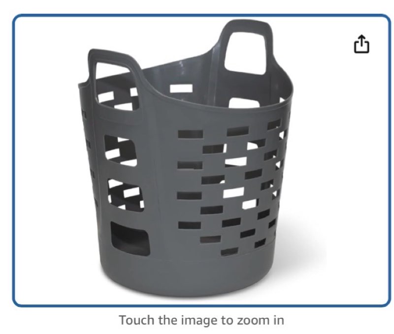 clorox flexible laundry basket - plastic hamper for clothes, bedroom, and storage - portable round bin with carry handles, 1 bushel, grey