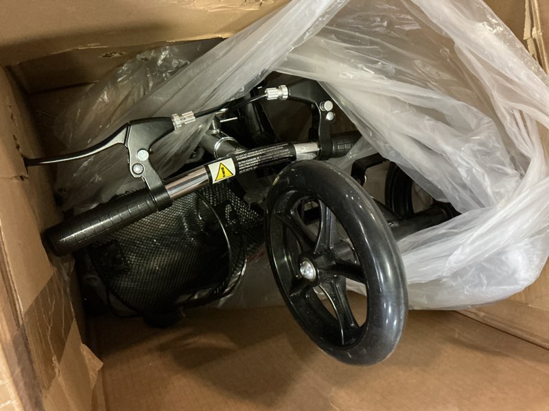 Condition photo showing As Is for medline steerable knee walker, large 8" wheels, adjustable height and storage bag, supports up to 300 lbs, black black 1 count (pack of 1)