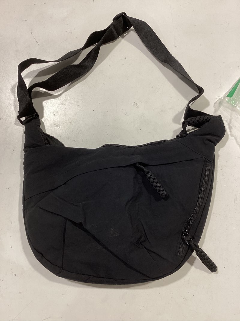Condition photo showing Good Condition for hobo bag for women men crescent shoulder bag retro nylon canvas crossbody bag slouchy corduroy dumpling bag purse | retro a black