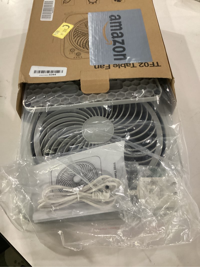 Condition photo showing Good Condition for not tested**** amacool table fan, 12 inch box fan with 3 adjustable speeds & 8hrs timer, adjustable angle quiet air circulator, desktop fan for bedroom bathroom kitchen office, ac adapter included-grey grey 12\"