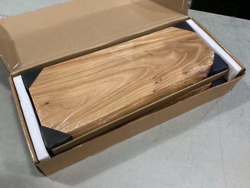 Condition photo showing New/Like New for dreamland 18 inch long floating shelves set of 2, rustic solid elm wood live edge floating shelf wall mounted, 8 inch deep wall shelves with invisible bracket for living room bathroom kitchen, natural natural live edge, 18inch