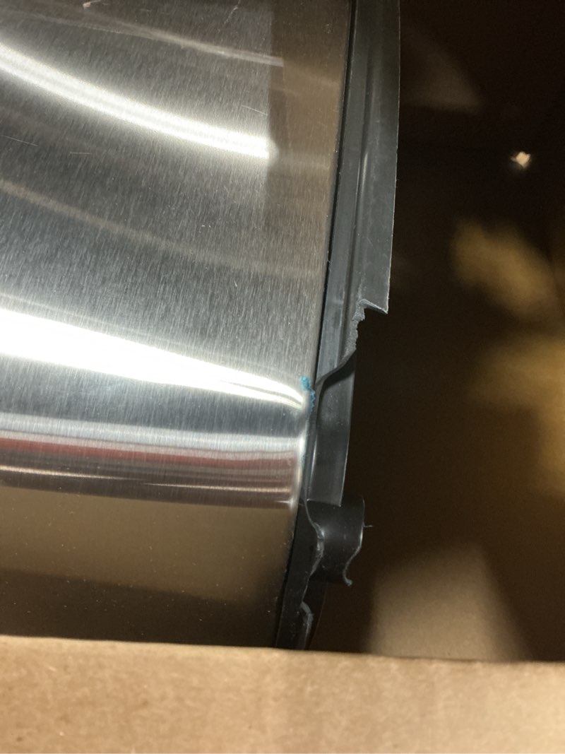 Condition photo showing As Is for Ninestars Automatic Touchless Infrared Motion Sensor Trash Can, 13 Gal 50L, Stainless Steel Base (Rectangular, Black Lid), Black Trim