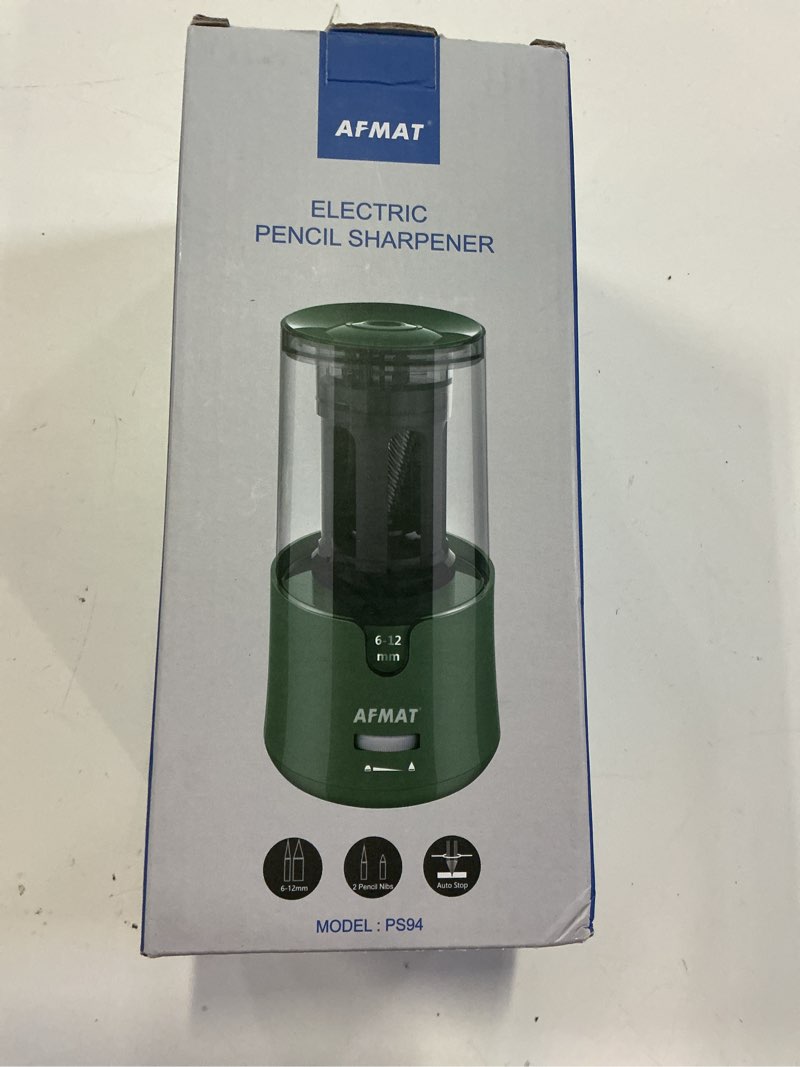 Condition photo showing New/Like New for afmat electric pencil sharpener, auto stop, super sharp & fast, electric pencil sharpener plug in for 6-12mm no.2/colored pencils/office/home ps94 green