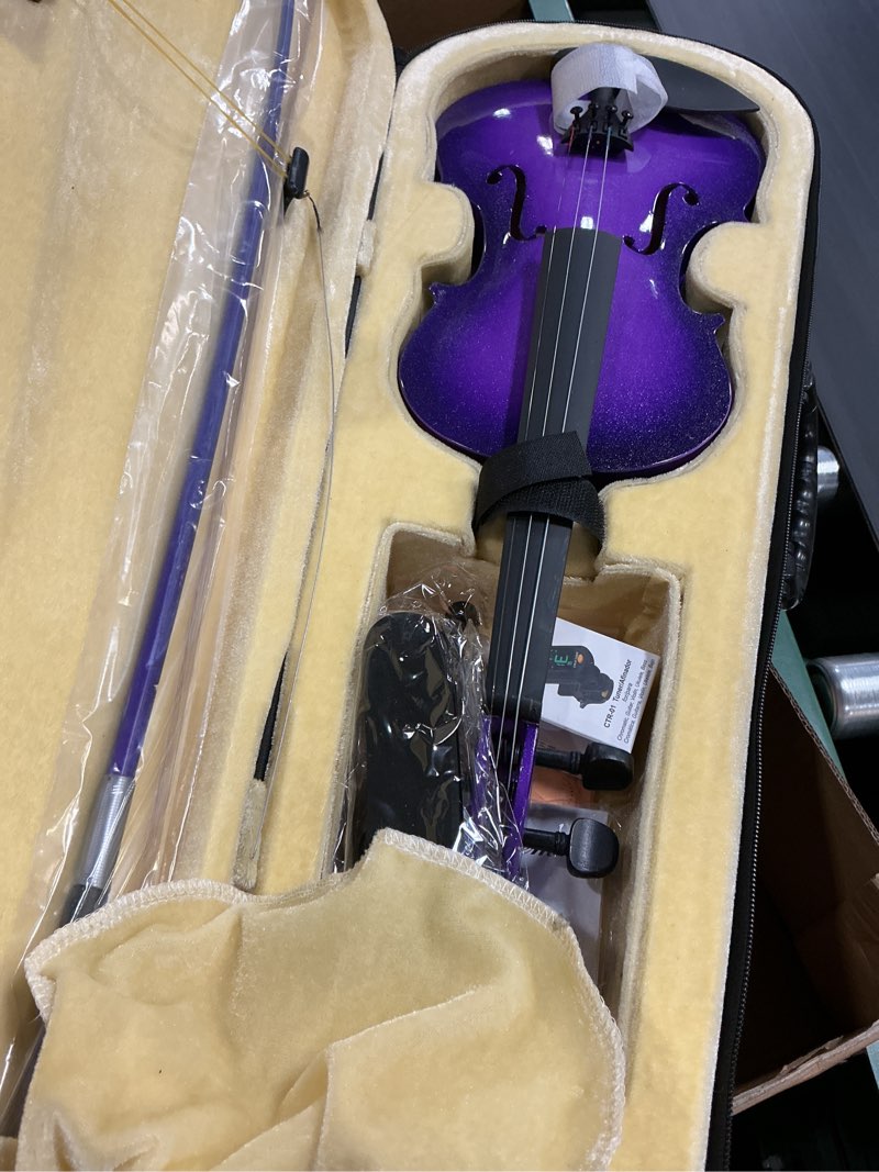 Condition photo showing As Is for crafteem 1/2 fiddle purple colored premium violin outfit for beginners adults kids with 5 color fingering tape- handcrafted student beginner violin. (purple, 1/2) 1/2 purple