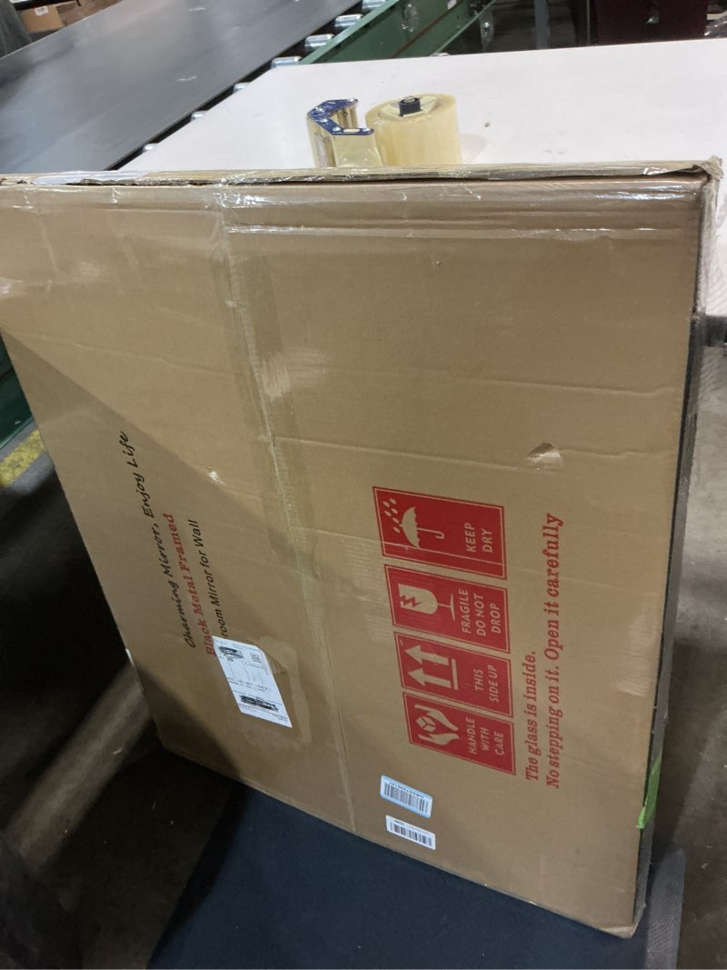 Condition photo showing New/Like New for SMIROR Matte Black Bathroom Mirror for Over Sink 36x 30 inch, Metal Thick Frame Rectangle Vanity Mirror for Wall, Anti-Rust, Horizontally or Vertically Mounted Black 36"L x 30"W