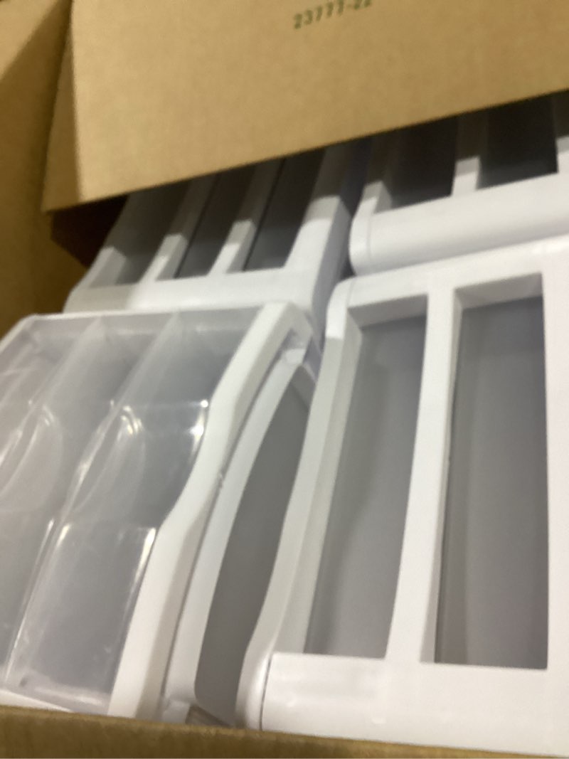Condition photo showing Good Condition for sterilite wide 3 drawer unit, tabletop storage organizer for desk, countertop at home, office, bathroom, white with clear drawers, 3-pack