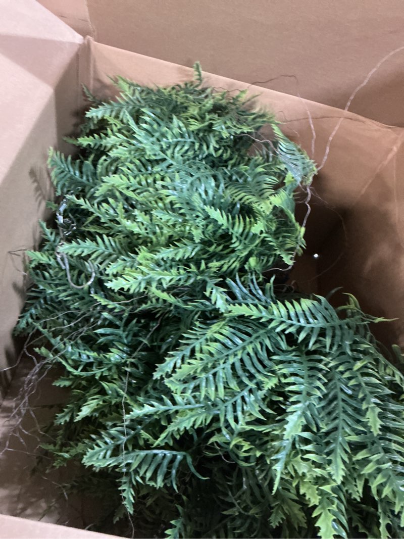 Condition photo showing Good Condition for QIANYUN Artificial Hanging Boston Ferns – 2 Pack Large Faux Fern Bushes, UV Resistant Outdoor Hanging Plants for Front Porch, Patio, and Indoor Décor Green