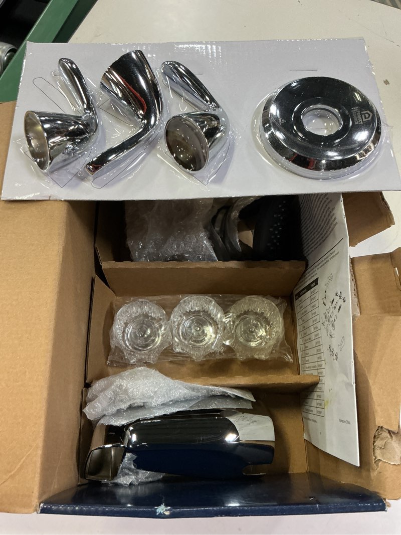 Condition photo showing As Is for Project Source Polished Chrome 3-Handle WaterSense Tub and Shower Valve Included with Single Function Showerhead