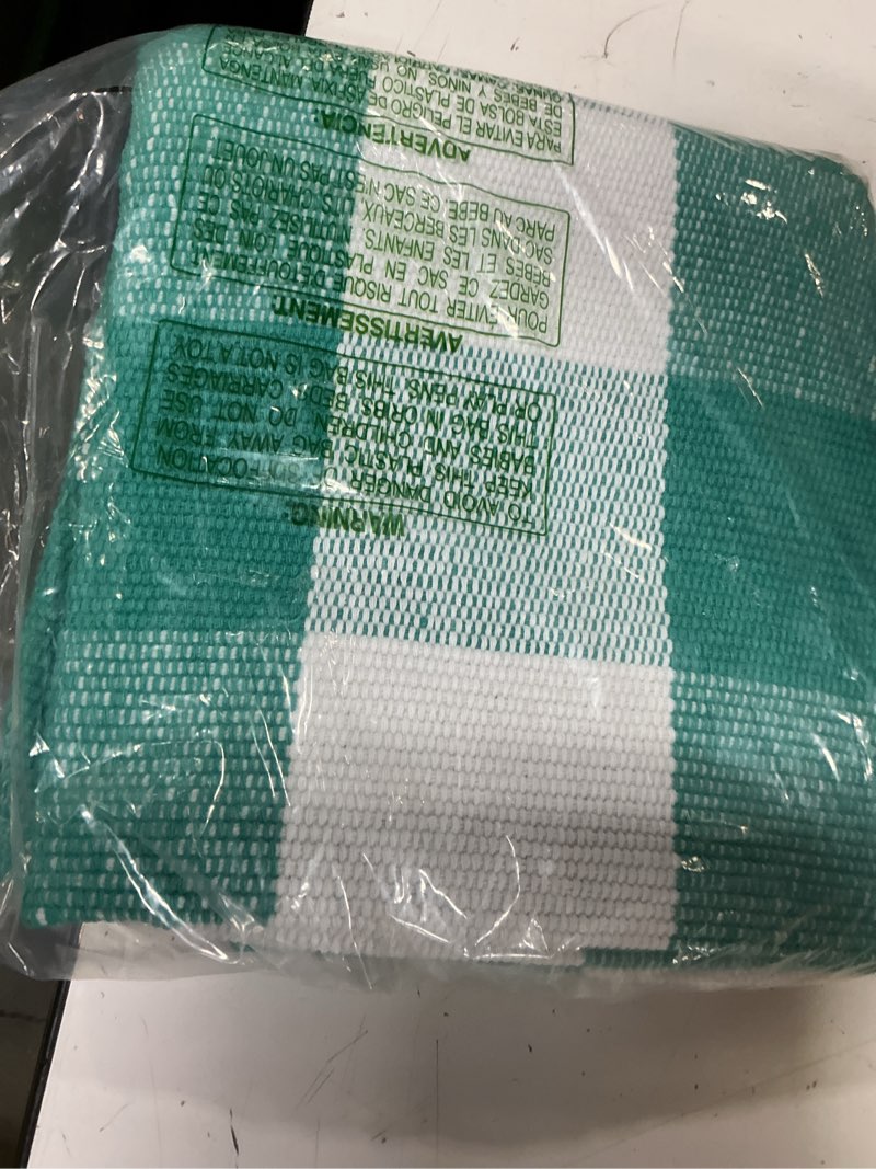 Condition photo showing Good Condition for spring rugs green and white plaid, 28” x 43” area rug outdoor indoor easter front porch door mats cotton hand-woven layered doormat for entryway patio entryway laundry bedroom living room 2.3'x3.6' green and white plaid