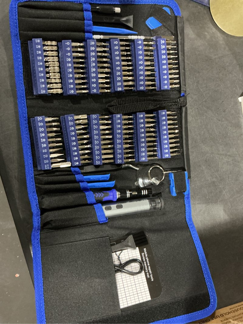 Condition photo showing New/Like New for Mini Electric Screwdriver Set 140-IN-1: UnaMela Small Electric Screwdriver Cordless - 120 Precision Bits, 5 Torque Settings, LED Light, Magnetic Power Screwdriver Repair Tool Kit for PC RC Electronics Blue