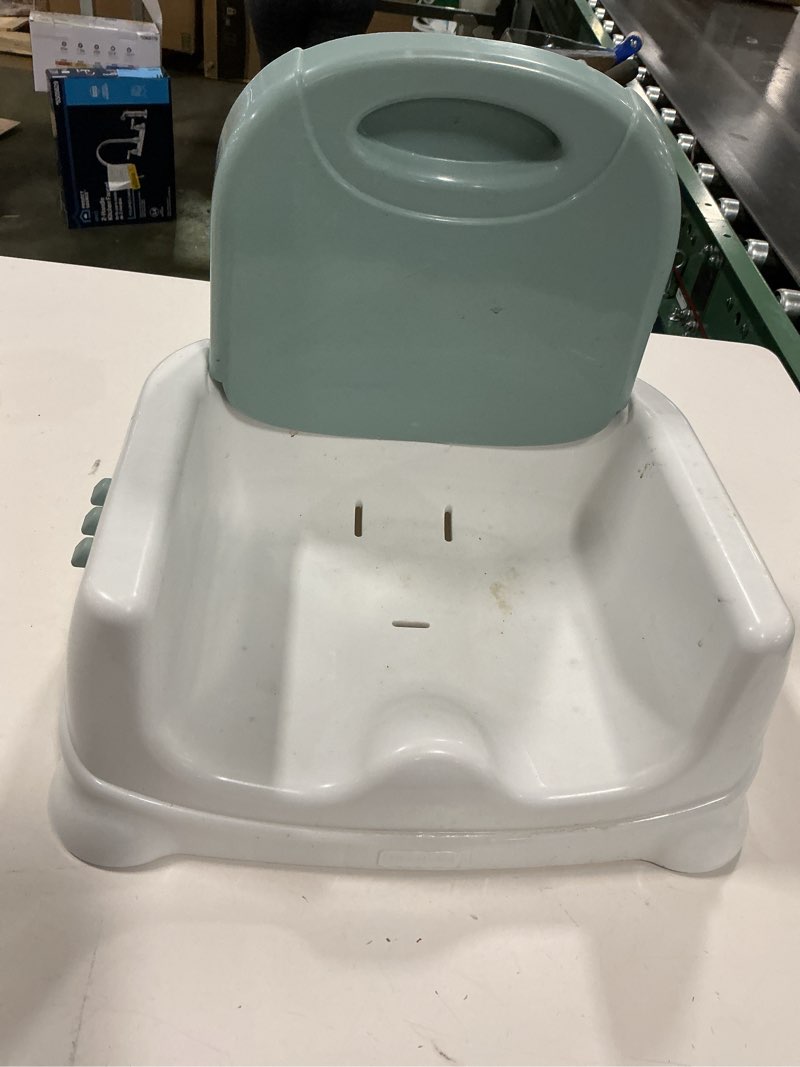 Condition photo showing As Is for fisher-price™ feeding booster seat for toddlers, adjustable tray, portable high chair with safety straps, folds for travel, ages 1+