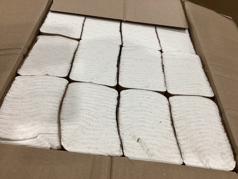 Condition photo showing Good Condition for tork xpress soft multifold hand towel white with grey leaf print, absorbent, 189 towels per pack, 16 packs, fits h2 towel dispensers