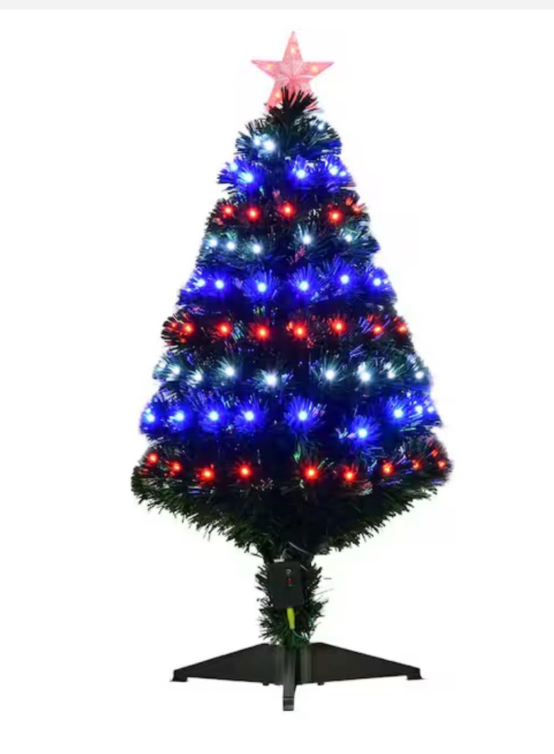 HOMCOM 3 ft. Pre-Lit Douglas Fir Artificial Christmas Tree with 90 Pre-Programmed Lights and Independent Fiber Optic Strands