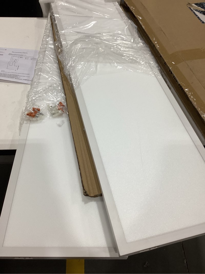 Condition photo showing As Is for lithonia lighting cpanl 1x4 led flat panel light, 1 ft. x 4 ft. led light panel, ceiling lighting fixture, 4000 lumens, 3500k/4000k/5000k switchable cct, includes direct ceiling mount bracket, white 1-foot x 4-foot 4000 lumens switchable white ( 2 pack)