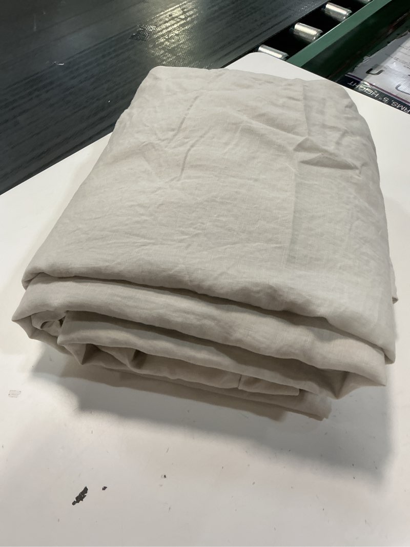Condition photo showing As Is for threshold mcgee raw edge hemstitch cotton slub light beige king duvet cover set ( of 1 