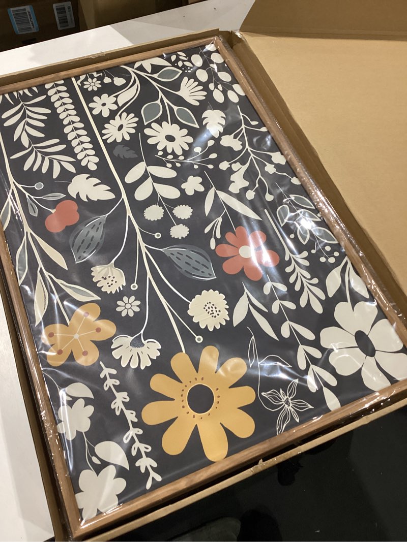 Condition photo showing Good Condition for houria large moody boho floral framed canvas wall art set,mid century black flower leaf wall decor,retro dark wildflower artwork,minimalist botanical art print for living room,bedroom,office-24"x36"x3 moody floral wall art 24"l x 36"w