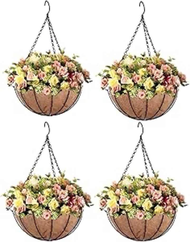 FaddishDeal 5 Pack 10 Inch Hanging Planter Basket Large Hanging Flower Pots Outdoor Indoor with Coco