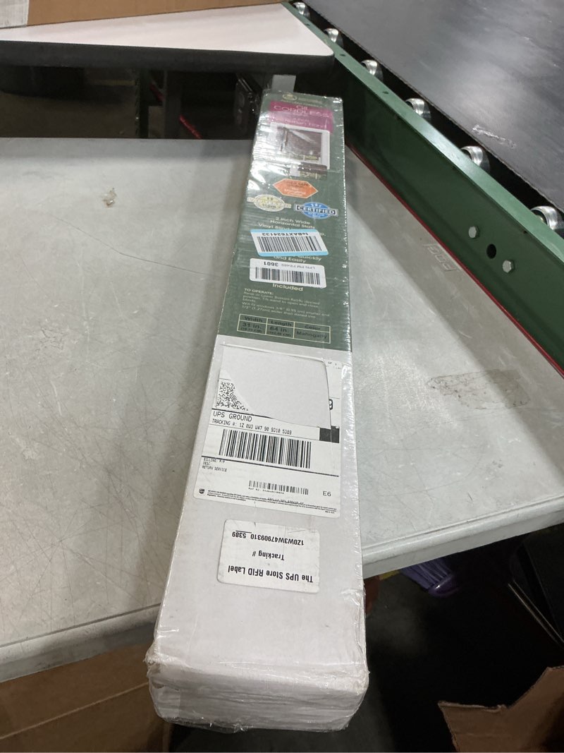 Condition photo showing New/Like New for Cordless Room Darkening Venetian Blind - 31 Inch Width, 64 Inch Length, 2" Vinyl Slat Size - Mahogany - GII Luna Light Filtering Horizontal Mini Windows Blinds for Interior by Achim Home Decor 31"W x 64"H Mahogany