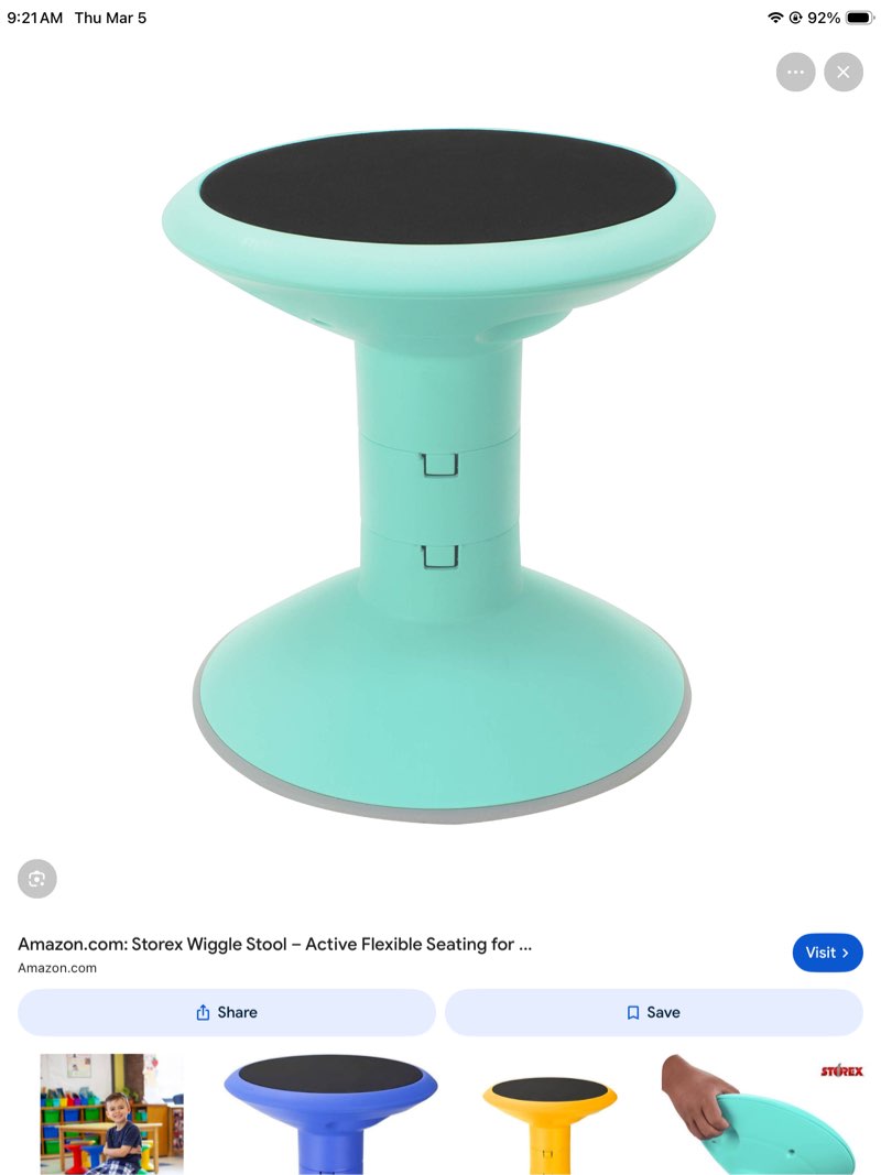 Storex Wiggle Stool – Active Flexible Seating for Classroom and Home Study, Adjustable 12-18 Inch He