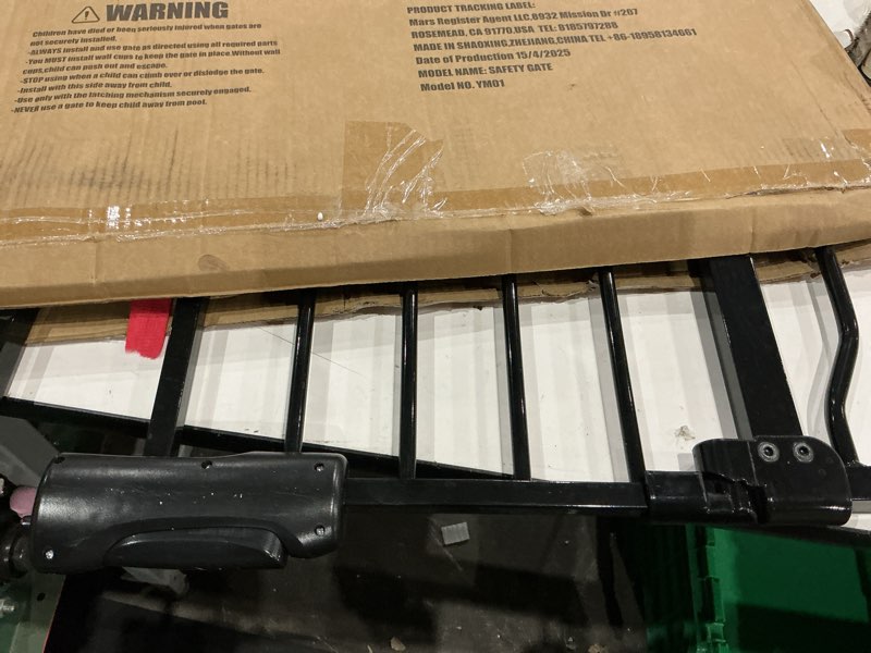 Condition photo showing As Is for baby gate for stairs 29.13"-33.86" wide dog gates for doorways pressure mounted pet gate walk through metal child indoor safety gates no drilling (black, 29.13"-33.86"/74-86cm) 29.13"-33.86"/74-86cm black