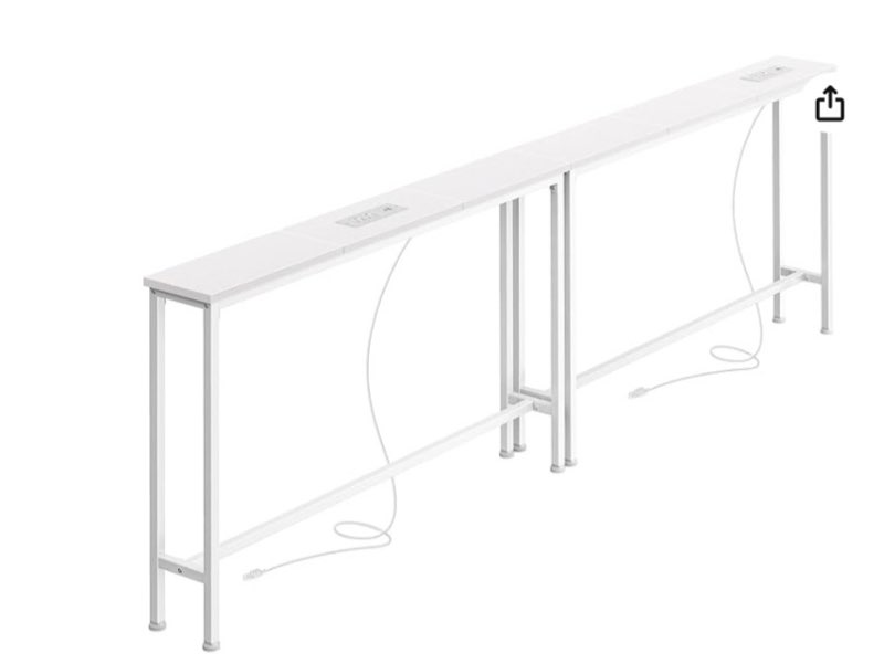 SUPERJARE 78.8 Inch Narrow Console Table with Outlet, Sofa Tables, Behind Couch Table, Long Entryway Tables with Charging Station, for Living Room, white 5.7''D x 78.7''W x 29.7''H
