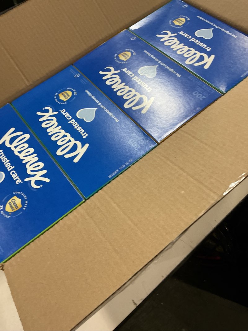Condition photo showing New/Like New for Kleenex Trusted Care Facial Tissues, 8 Flat Boxes, 200 Tissues per Box, 2-Ply, Packaging May Vary White 200 Tissues (Pack of 8)
