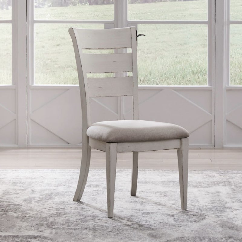 Liberty Furniture Backroads Ladder Back Side Chair for Dining Room - Set of 2 - Weathered White & Parchment